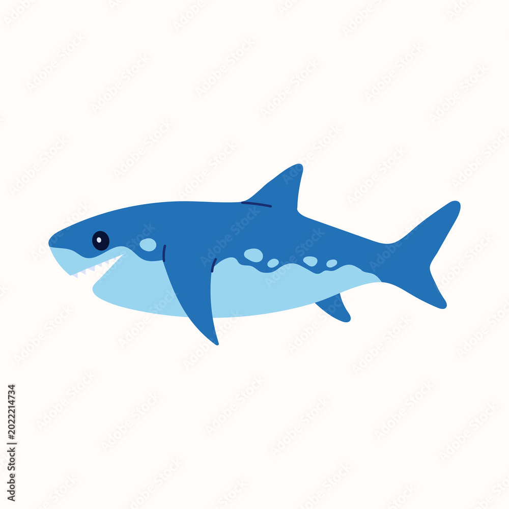 Obraz premium Blue Shark Flat Illustration. Predatory fish character in bright aquatic style for nautical themed creative artwork. Vector Sea animal