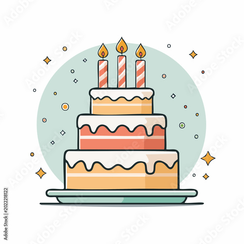 Three Tier Birthday Cake with Candles