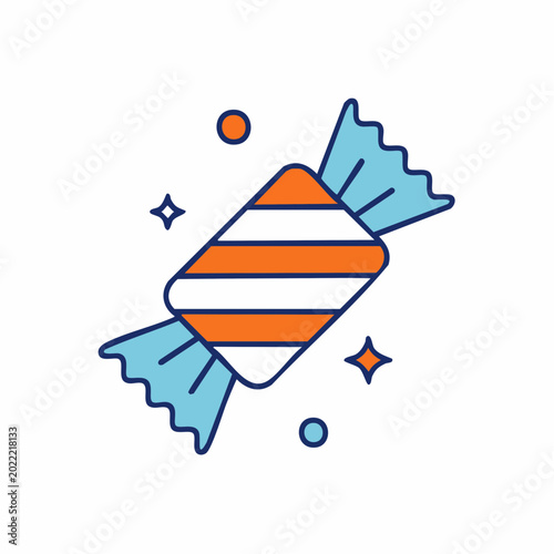 Wrapped Candy Icon with Stripes and Sparkles