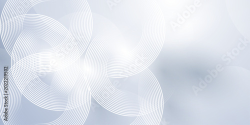 Abstract white circular lines on grey gradient background, modern geometric swirl pattern for tech banner, corporate design or presentation template