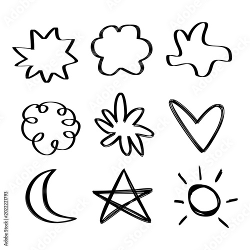 Set Of Hand Drawn Abstract Doodle Shapes Elements Black And White Collection
