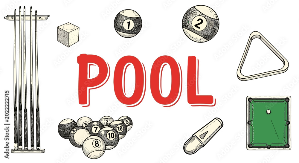 Εκτύπωση καμβά Pool table game billiards equipment illustration.