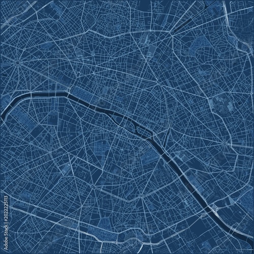 Photography Paris City Street Map Poster Classic Blueprint White Lines Blue Wall Art Illustr