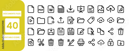 Фотография Forty editable file and document icons set vector illustration.