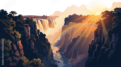 Victoria Falls Zimbabwe African Landscape Waterfall Rainbow Sunset