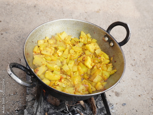 bottle gourd in a frying pan