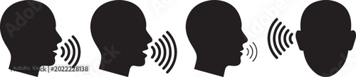 Konstfotografi Human head silhouettes depicting gossip and communication with sound waves black