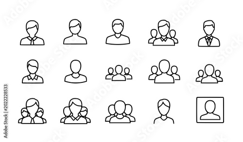 Tableau sur toile Set of minimalist linear icons for people, groups, team members, and user avatars