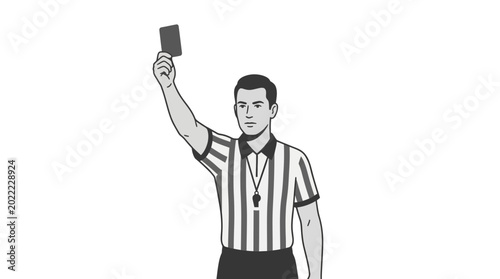 Billede på lærred Comic book style illustration of a sports referee holding up a penalty card
