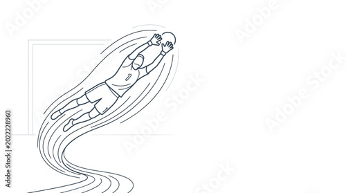 Cuadro en lienzo Continuous one line drawing of a soccer goalkeeper diving to catch a ball