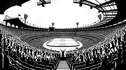 Photography Black and white illustration of an ice hockey stadium with a cheering crowd