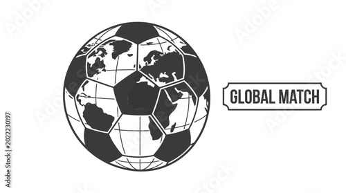 Cuadro en lienzo Soccer ball illustration featuring a world map pattern and Global Match text