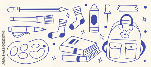 Bild auf Leinwand School supplies doodle set