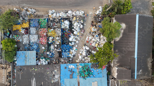 Fotografie Aerial view of plastic waste segregation and recycling facility