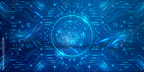 Photos Blue circuitry pulses with digital energy