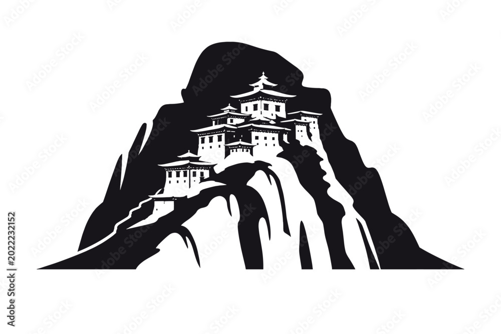 Naklejka premium Tiger's Nest Monastery Silhouette - Bhutan Landscape