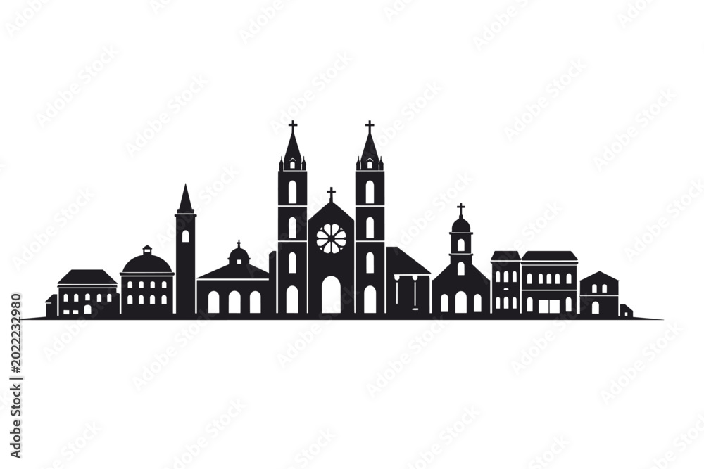 Fototapeta premium Roseau Cathedral Silhouette - Dominica Skyline Vector Illustrati