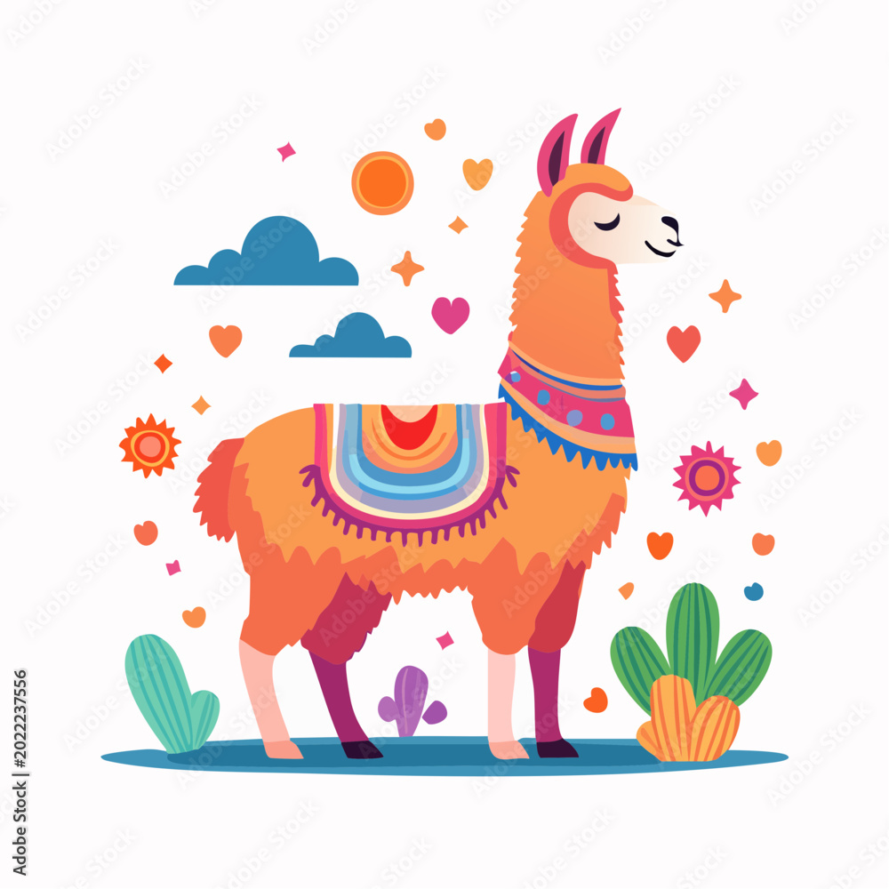 Obraz premium Cute Llama Illustration with Colorful Decorations