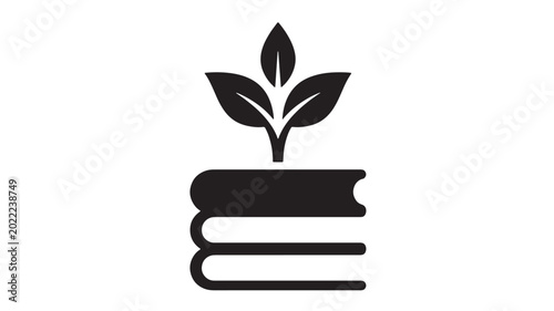 Foto Plant seed sprout growing from stack of books icon with clean minimalist black d