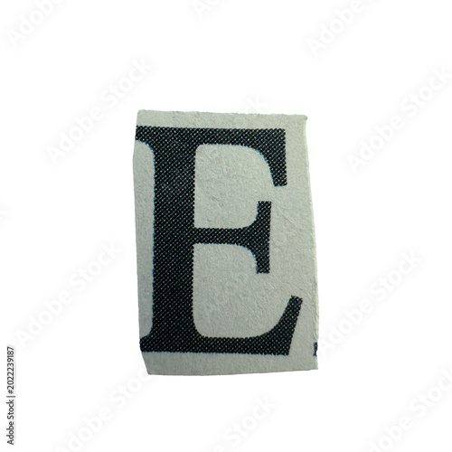 Vászonkép Ransom note style alphabet letter E hand-cut from vintage newspapers and magazines