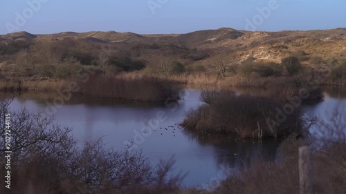 Sand Dunes and Lake at Sunrise in Meijendel Nature Reserve Near The Hague