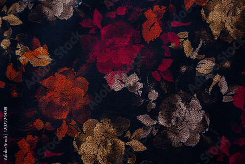 Dark floral pattern textile close-up with home decor close-up material background abstract botanical decorative