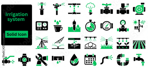 Bild auf Leinwand Solid vector of Irrigation system icons set