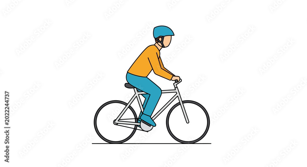 Obraz premium Person Riding Bicycle with Helmet, Vector Illustration, Isolated on White Background