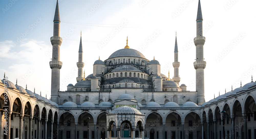 Fototapeta premium The Blue Mosque stands majestically in Istanbul with minarets and domes.
