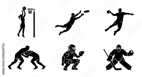 Photography Dynamic Sports Silhouettes: Action-Packed Vector Icons for Basketball, Ultimate