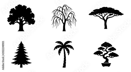 Tableau sur toile Diverse Tree Silhouettes Collection, Vector Icons for Nature and Landscape Desig
