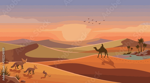 Golden Desert Sunset Journey with Wildlife