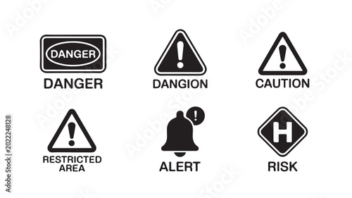 Vector Icon Set Displaying Warning Signs For Safety Concepts
