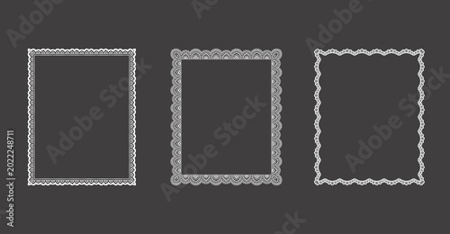 Vector set of Vintage lace rectangular frames with ornate floral details. Decorative hand-drawn romantic borders. Design for wedding invitations, valentine cards, love branding