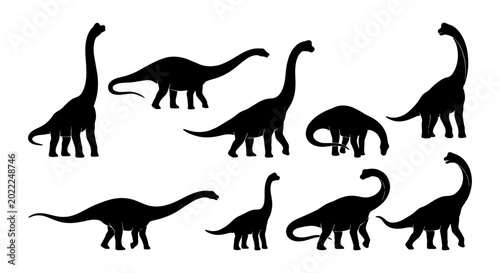 Obraz na płótnie Set of 9 Black Dinosaur Silhouettes, Prehistoric Reptile Vector Icons for Childr