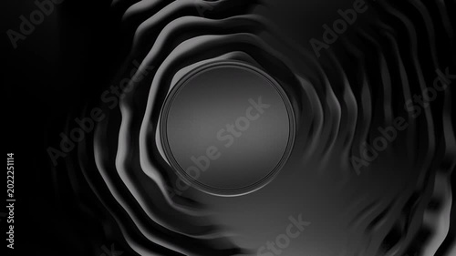 Abstract black and grey wavy lines background loop with central metallic circle copy space for logo