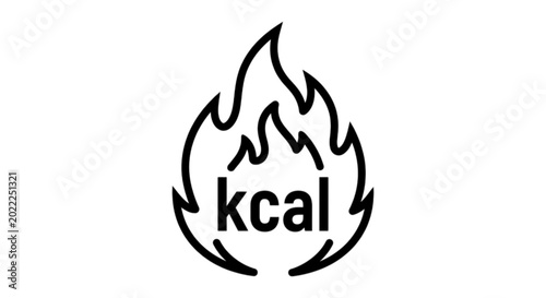 Quadro su tela A stylized vector image featuring the text kcal inside a flame symbol used to represent calorie burning, energy expenditure, metabolism, and fitness