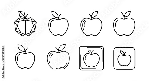 Set of apple line art icons on white background