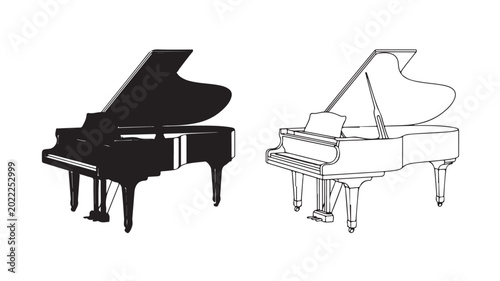 Two Grand Pianos Side By Side In Minimalist Style For Music Education Concepts