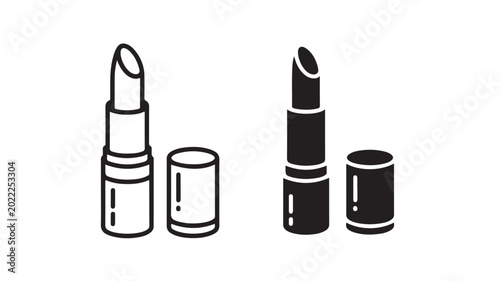 Minimalist Line Art Two Lipsticks And Their Caps For Beauty Concepts