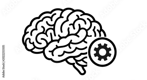Foto Detailed side profile vector image of a human brain with a gear or cog icon placed at the base to represent processing