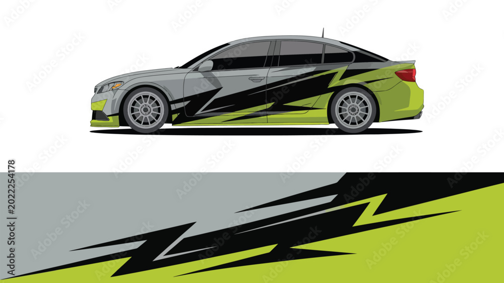 Obraz premium Lime Green Car Racing Stripe Design.