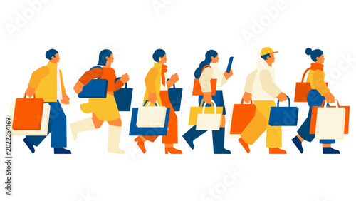 Foto People walking together with many shopping bags for black friday and autumn sale