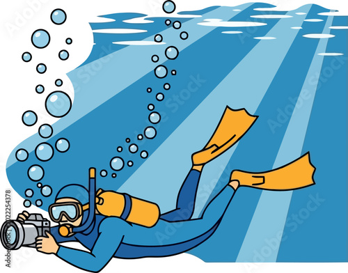 Scuba diver underwater with camera