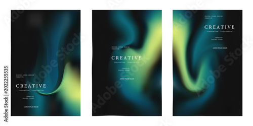 Abstract Aurora Gradient Background With Fluid Green and Teal Light Streaks on Black.vector illustration eps10