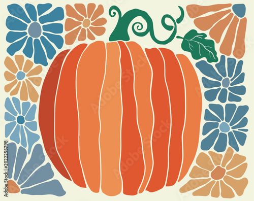 Cuadro en lienzo Cozy Pumpkin Autumn Midcentury Modern Illustration