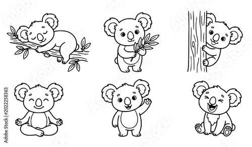 Canvas Print Adorable Koala Cartoon Doodle Collection Outline Vector Art