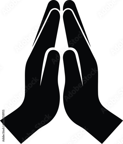 Two hands pressed together in a gesture of prayer or greeting isolated on transparent background.
