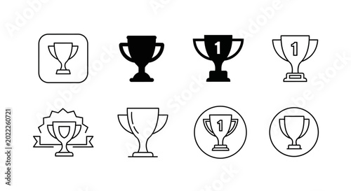 Set of eight trophy cup icons for competition and winner recognition