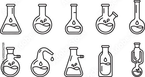 Canvastavla Set of ten outline laboratory glassware and equipment icons on transparent background